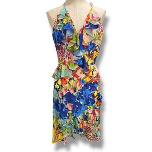 Size 6 Badgley Mischka Belle New Faith Dress Royal Multicolor Floral MSRP $199